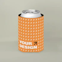an orange can holder mockup with a question mark pattern
