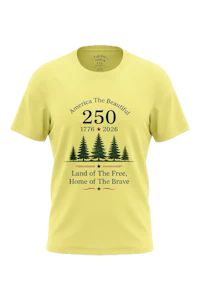 a yellow t - shirt that says america the land of the trees